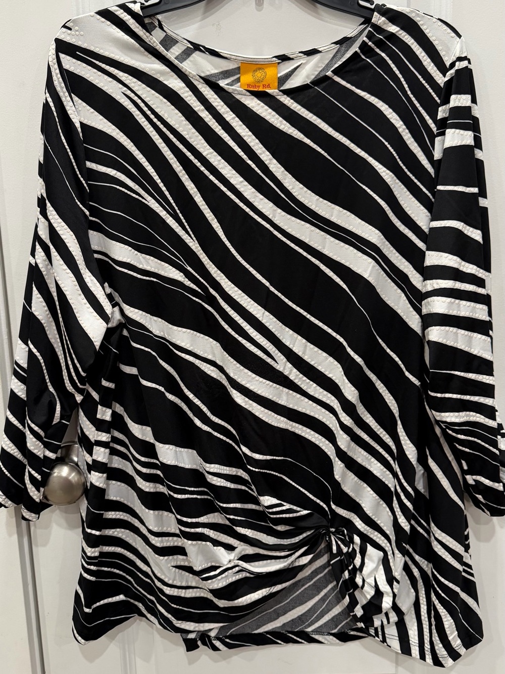 Ruby Rd. Black & White Zebra-Stripe Side-Knot Tunic